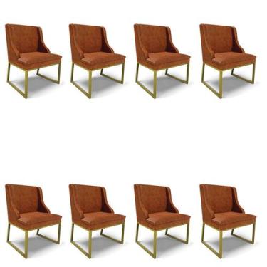 Imagem de Cadeira Sala de Jantar Industrial Dourado kit 8 Liz Sint PU D03 - D'Ro