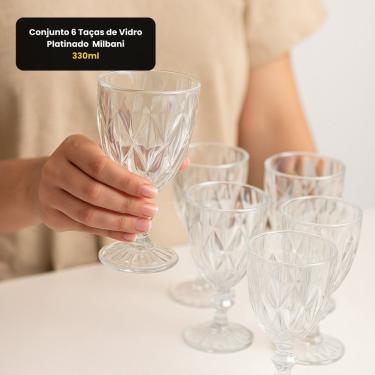 Imagem de Conjunto de Taças de Vidro Platinado Milbani 330ML para Água Sucos e Drinks 6 Peças Uso Diário e Festas Fratelli