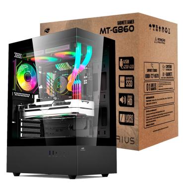 Imagem de Gabinete Gamer Aquarius MT-G860BK Mid Tower ATX em Aco com Frontal e Lateral em Vidro Preto C3tech