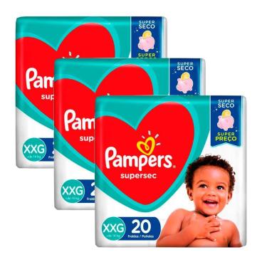 Imagem de Kit 3 Fraldas Pampers Supersec Pacotão Econômico XXG - 60 Tiras