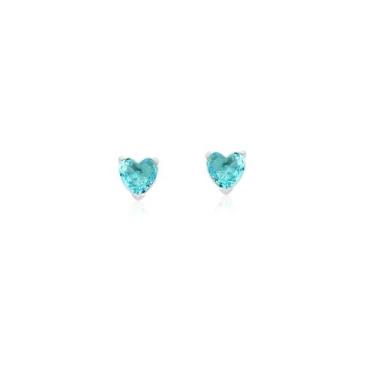 Imagem de Brinco Mini Coração Aquamarine Banhado a Ródio Branco - 0,6 cm - VIDIÈ