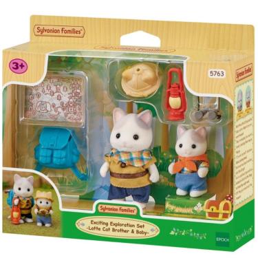 Imagem de Brinquedo Sylvanian Families Exploração Irmão e Bebê Gato Kit de Aventura com Acessórios Temáticos Branco Epoch 5763