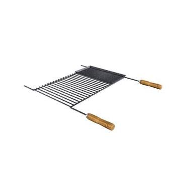 Imagem de Grelha para Churrasco Esmaltada Barra Redonda com Chapa Auxiliar 70x58cm Preto Qualinox