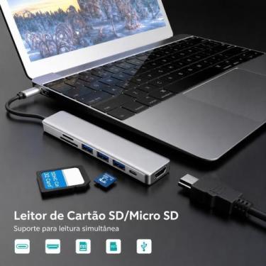 Imagem de Hub USB-C com 3 USB 3.0 HDMI 4K SD MicroSD e USB-C PD - Hub Tipo C USB