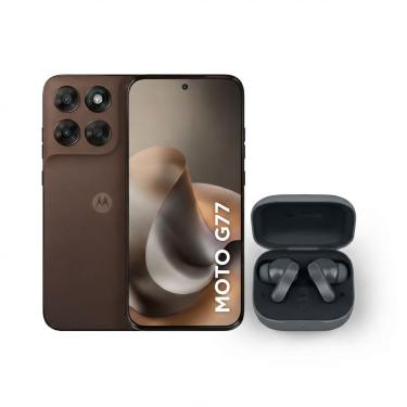 Imagem de Kit Motorola Moto G77 256GB 5G Câmera 108MP + Moto Buds Bass Bluetooth Preto