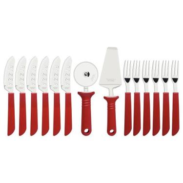 Imagem de Kit Pizza 14 Peças Tramontina Aço Inox Vermelho