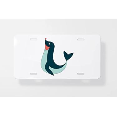 Imagem de Ilustração em vetor de selo de pele azul sorridente em fundo branco placa de licença - Capa de placa de carro nova para carro - Capa de moldura da placa de carro 15 x 30 cm