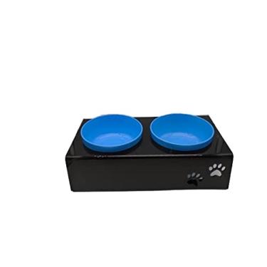 Imagem de Comedouro duplo cães e gatos potes 400ml (Preto com potes Azul)