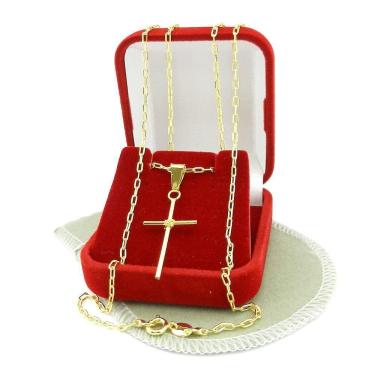 Imagem de Corrente Masculina 70Cm 1Mm + Cruz 30Mm Folheado Ouro Cr792