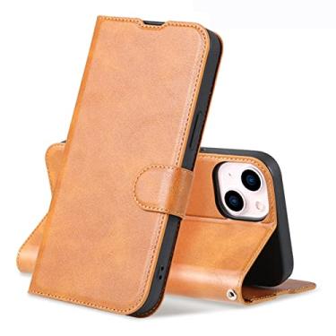 Imagem de Capa carteira para iPhone 13/13 Pro/13 Pro Max, compartimento para cartão, capa flip de couro PU de luxo à prova de choque com recurso de suporte e fecho magnético, marrom, 13 Pro 15,1 cm