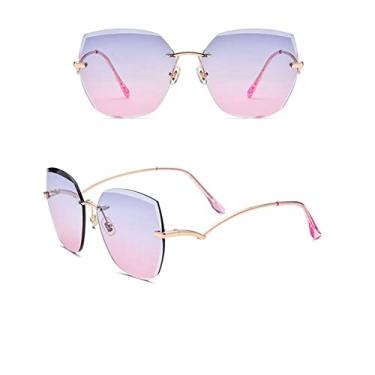 Imagem de Lente gradiente UV400 com armação dourada óculos de sol femininos para condução vêm com caixa, roxo, dourado