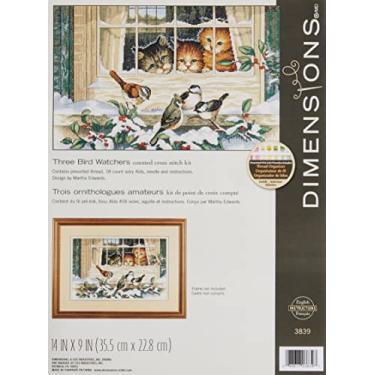 Imagem de Dimensions Kit de ponto cruz "Três observadores de pássaros gatinhos", marfim Aida, 35,5 cm L x 23,7 cm A, 18 unidades