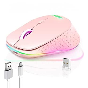 Imagem de Mouse sem fio ergonômico, mouse recarregável, mouse para jogos RGB, mouse para letreiro RGB (rosa)