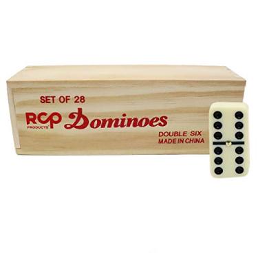 Imagem de Dominó duplo, 6 azulejos em caixa de madeira, 28 peças de dominó para adultos