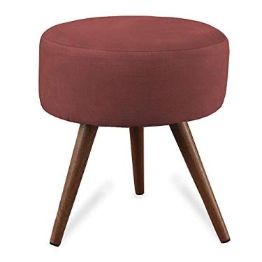 Imagem de Puff Cama Inbox Hilda Redondo com Pés em Madeira Maciça Tecido Suede Vermelho