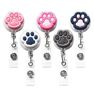 Imagem de 5 peças de carretel retrátil para crachá de identificação, suporte de plástico de borracha para enfermeiros e studen