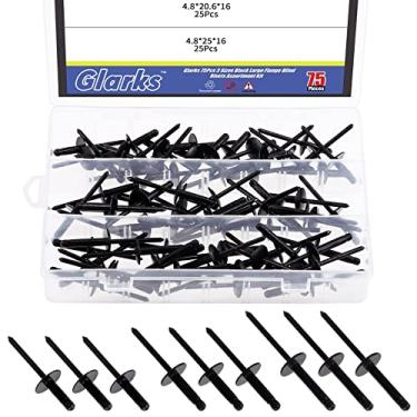 Imagem de Glarks 75 peças 3/16" x 5/8" / 13/16" / 1" / 1" Grande Flange Preto Rebites Pop Rebites Conjunto Sortido para Junção de Tubo de Placa de Metal Automotiva