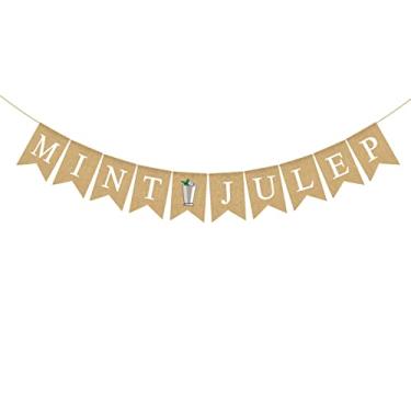 Imagem de Pudodo Faixa Julep Julep Juta de juta Kentucky Derby Mint para Corrida de Cavalos Rosa Derby Festa Lareira Decoração Guirlanda