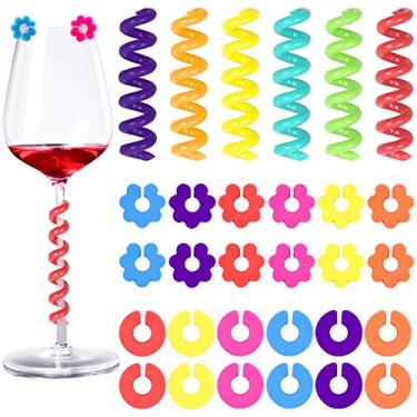 Imagem de Jolbndcv 30 marcadores de silicone para bebidas, taças de vinho, marcadores de bebida para taças de champanhe, coquetéis, martinis, copo de vinho, 3 formas