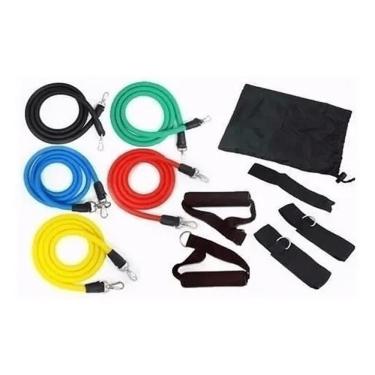 Imagem de Kit Extensor Elástico 11 Peças Exercício Fitness Pilates