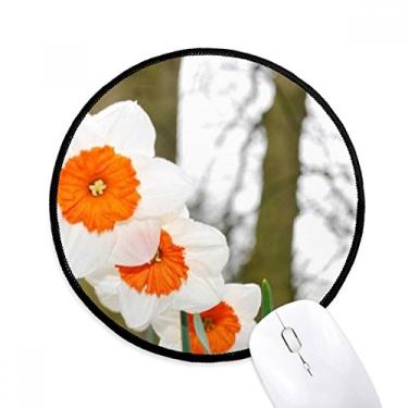 Imagem de Mouse pad de árvores de flores vermelhas e brancas para mesa de escritório tapete redondo para computador