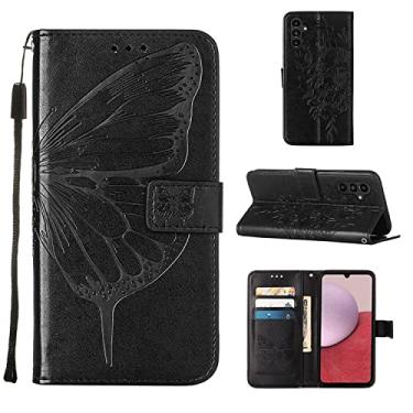 Imagem de Capas de telefone borboleta em relevo para Samsung Galaxy A14 A 14 5G Capa de couro com slots para cartão impressos clipe de carteira para telefone de negócios Samsung A14 5G capas (preto, Samsung A14 5G)