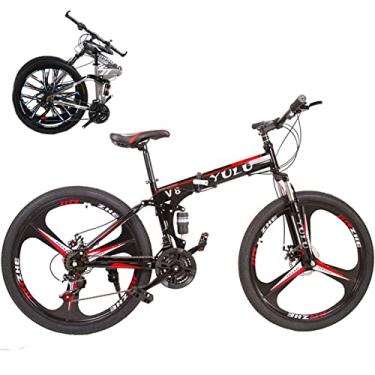 Imagem de Bicicleta dobrável portátil para adultos bicicletas dobráveis para adultos bicicleta de montanha dobrável com garfo de suspensão engrenagens de 66 cm bicicleta dobrável bicicleta da cidade moldura de aço de alto carbono, preto/3,21