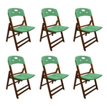 Imagem de Kit Com 6 Cadeiras Dobraveis De Madeira Elegance Mel Polipropileno Ver