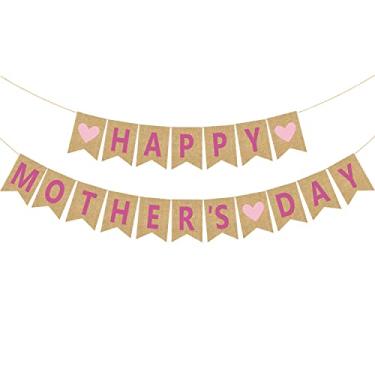 Imagem de PTFNY Feliz Dia das Mães Faixa de serapilheira Dia das Mães Faixa de Estamparia Guirlanda Sinais de Coração para Dia das Mães Agradecimentos Mãe Melhor Mãe Sempre Interior Exterior Manto Lareira