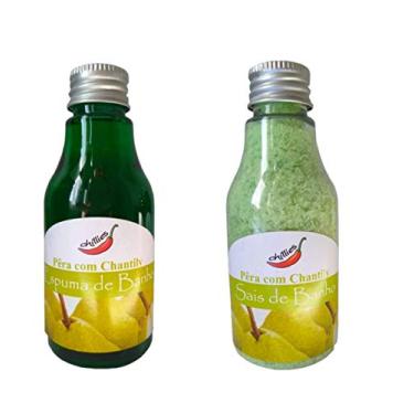 Imagem de Kit Sais de Banho e Espuma de Banho Aroma Pêra com Chantily Esfoliante Aromatizante Escalda Pés Hidratante Banheira Hidromassagem Spa Fragrâncias Relaxante