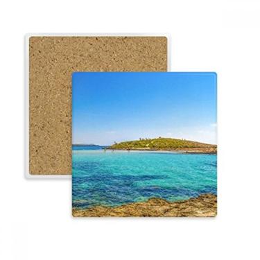 Imagem de Ilha de Água do Oceano Imagem Natureza Quadrada Porta-copos Caneca Suporte de Subplaca Pedra de Isolamento