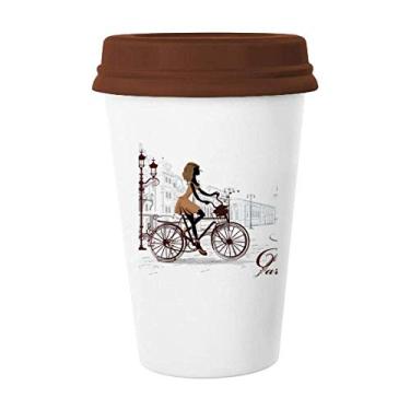 Imagem de Caneca Bicycle Lady France com estampa de ilustração, caneca de café com vidro de cerâmica