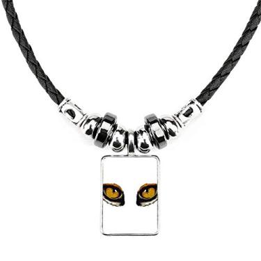 Imagem de DIYthinker Colar de decoração de olhos de raposa com desenho animado, joia com torque, pingente de corda de couro