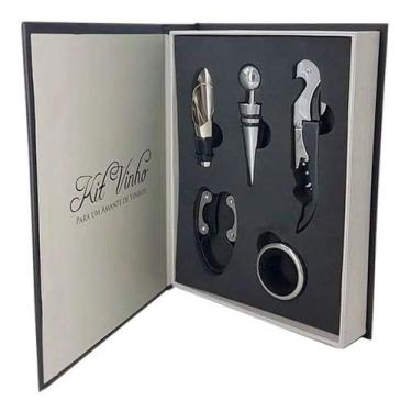 Imagem de Kit Vinho Abridor Saca Rolhas Tampa Dosador Livro 05 Peças