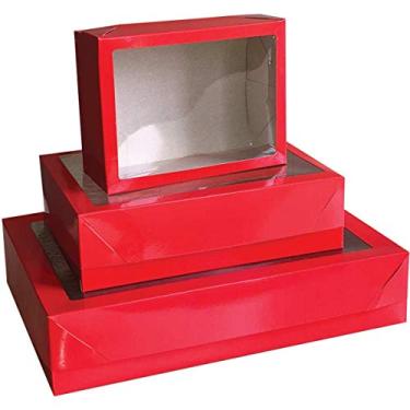 Imagem de Caixa Para Presente Grande com Tampa, Vermelha e Preta, 5x35x7.5 cm, Pacote com 5 Caixas, Cristina