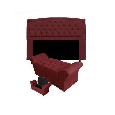 Imagem de Cabeceira Geovana e Calçadeira Veneza Estofada Solteiro 90cm Suede Vermelho Bordo - LM DECOR