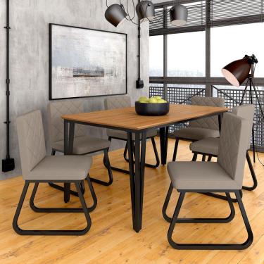 Imagem de Mesa Com 6 Cadeiras Industrial 1,60 Ibiza Pt/cn/beg - Móveis Arapongas