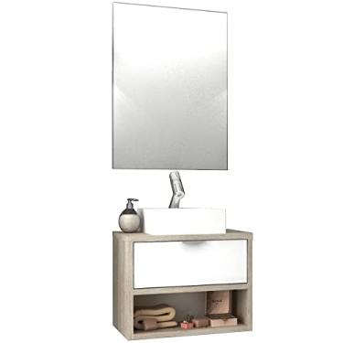 Imagem de Conjunto Banheiro Gabinete 60cm 01 Gaveta Com Cuba E Espelho Malta B06 Barrique Branco - Lyam Decor