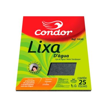 Imagem de Lixa de Agua Alta Durabilidade, Grão 180, 225x275mm, Pacote C/25 Folhas, Condor - 1020