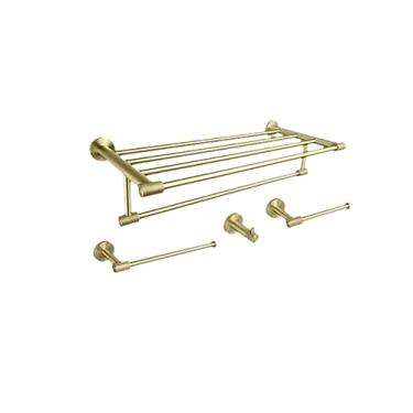 Imagem de Kit de ferramentas de ouro escovado para montagem na parede, barra de toalha de mão, porta-rolo higiênico, suporte para papel higiênico, gancho, cabide para copo, conjunto de acessórios para banheiro,