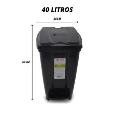 Imagem de Lixeira Cesto De Lixo Grande Com Pedal Preta 40L, 20L, 15L E 7L - Jagu