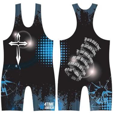Imagem de 4 Time All American Sublimated Wrestling Singlet – Suéter masculino costurado e durável – Singlet para Wrestling, MMA e Powerlifting – Wrestling Singlet Youth Boys (Joshua 10:8, XXXS/YM 18.6-22.7 kg.)