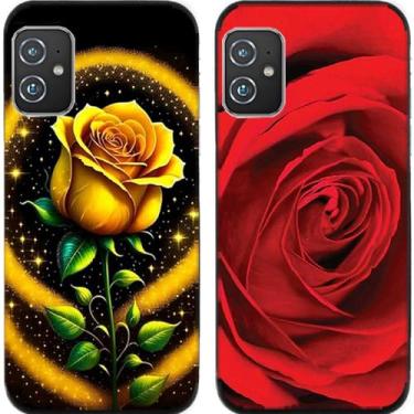 Imagem de 2 peças de capa de telefone traseira de silicone em gel TPU com flor rosa dourada vermelha para Asus Zenfone 8/9/10 (Asus Zenfone 8)