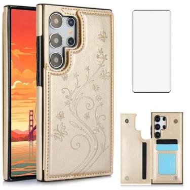 Imagem de Capa de telefone para Samsung Galaxy S24 Ultra 5G com protetor de tela de vidro temperado porta-cartões carteira suporte flip acessórios de celular de couro S24Ultra 24S S 24 24Ultra 2024, 17.3 cm