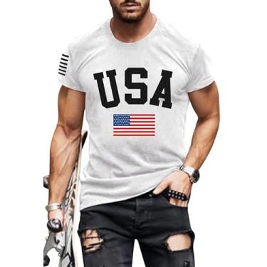 Imagem de Camiseta masculina envelhecida 1776 4th of July Shirt Tops bandeira americana patriótica manga curta Independence Day Shirt, Bandeira dos EUA - Branca, M