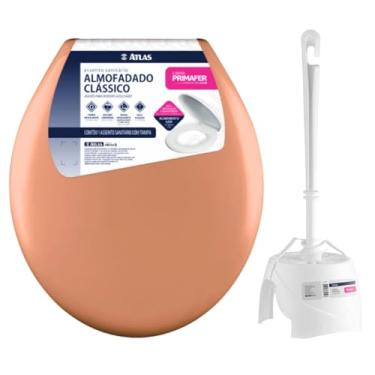 Imagem de Assento Tampa Vaso Sanitário Oval Almofadado + Escova Sanitária Base Redonda Limpeza Vaso Banheiro