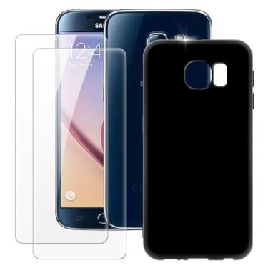 Imagem de MILEGOO Capa para Samsung Galaxy S6 + 2 peças protetoras de tela de vidro temperado, capa ultrafina de silicone TPU macio à prova de choque para Samsung Galaxy S6 (5,1 polegadas), preta