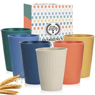 Imagem de Copos empilháveis Homienly de palha de trigo, conjunto de 6, boa alternativa aos copos descartáveis, 355 ml, copos de água inquebráveis, reutilizáveis, próprios para lava-louças, essenciais para