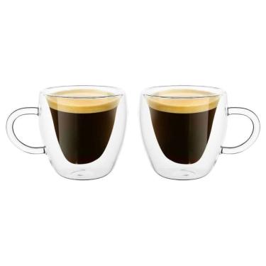 Imagem de Conjunto 2 Xícaras Café Parede Dupla Vidro Borossilicato Modern 80ml - Lyor