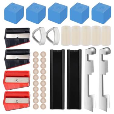 Imagem de lasuroa Kit de reparo de taco de sinuca de 38 peças, inclui 2 grampos de ponta de taco de sinuca, 20 pontas de taco de bilhar, 4 modeladores, 5 cubos de giz, 5 virolas, 2 plainas, kit de substituição